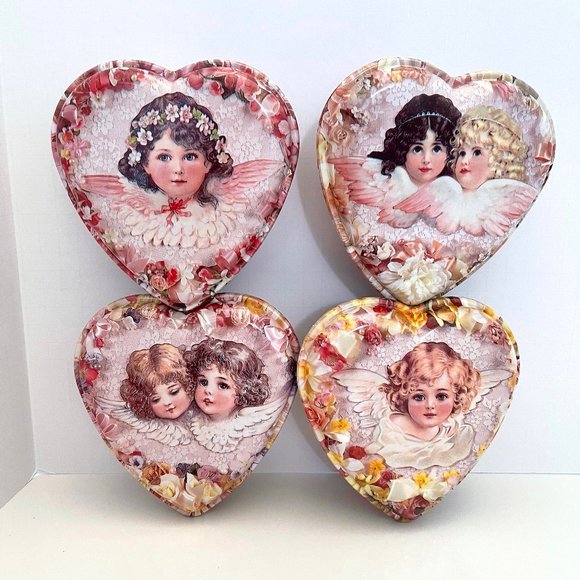 Other - Angels Cherubs Gift Candy Trinket Boxes Pink Red Floral Plastic Vintage Style